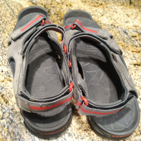 Rare Timberland Wakeby Nubuck Leather Gray Red Sandals A14NN Mens Size US 11 - Picture 7 of 9